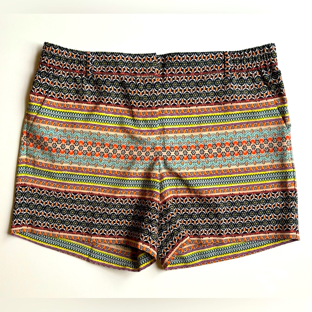 The Limited Boho Tribal Stripe Summer Dress Shorts Aqua Coral Stretch Waist Sz 6